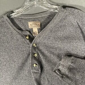 Sonoma‎ Long Sleeve Waffle Knit Henley Shirt Vintage Y2K Gray Sz 3XL Mens Baggy